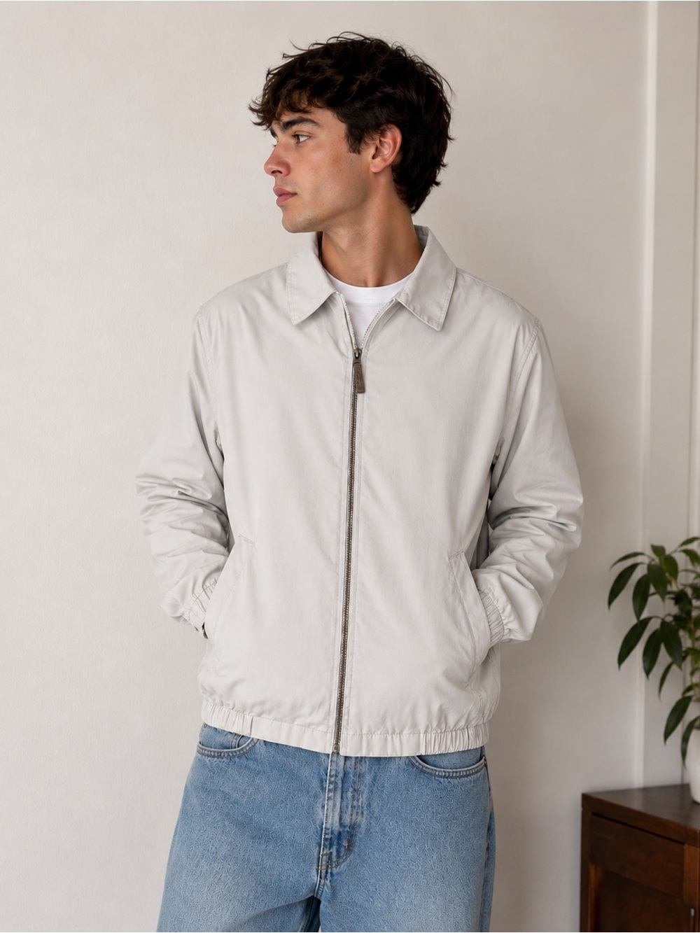 Weekender Microfiber Golf Jacket Beige Lightweight Harrington Jacket Size Small